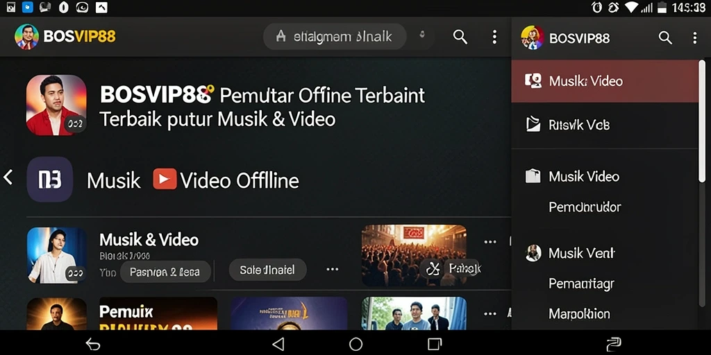 Antarmuka BOSVIP88 menampilkan fitur Pemutar Video Offline yang menarik.