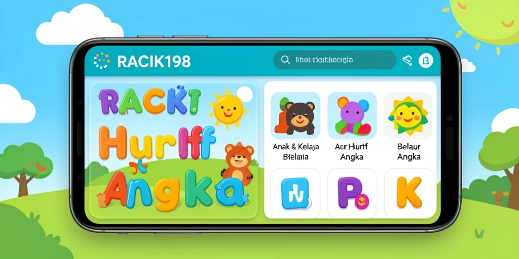 Tampilan antarmuka aplikasi RACIK198 yang ceria dan edukatif.