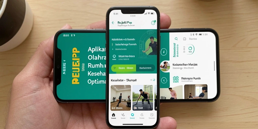 Antarmuka menarik dari aplikasi REJEKIPOP yang mendukung olahraga di rumah.