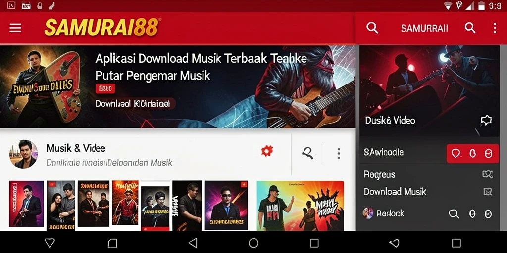 Antarmuka aplikasi SAMURAI88 untuk Download Musik yang intuitif dan menarik.